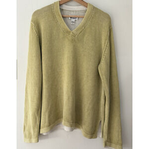 CHICOS Design Sz M Linen Cotton V-Neck Sweater Pullover Light Green Relaxed VTG